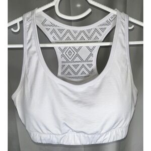 Zyia Active White Mesh Racerback Sports Bra Geometric Laser Cut Athletic Small